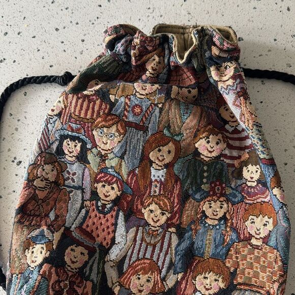 Vintage Children All Around the World Tapestry Drawstring Backpack Handmade Bag - Picture 2 of 12